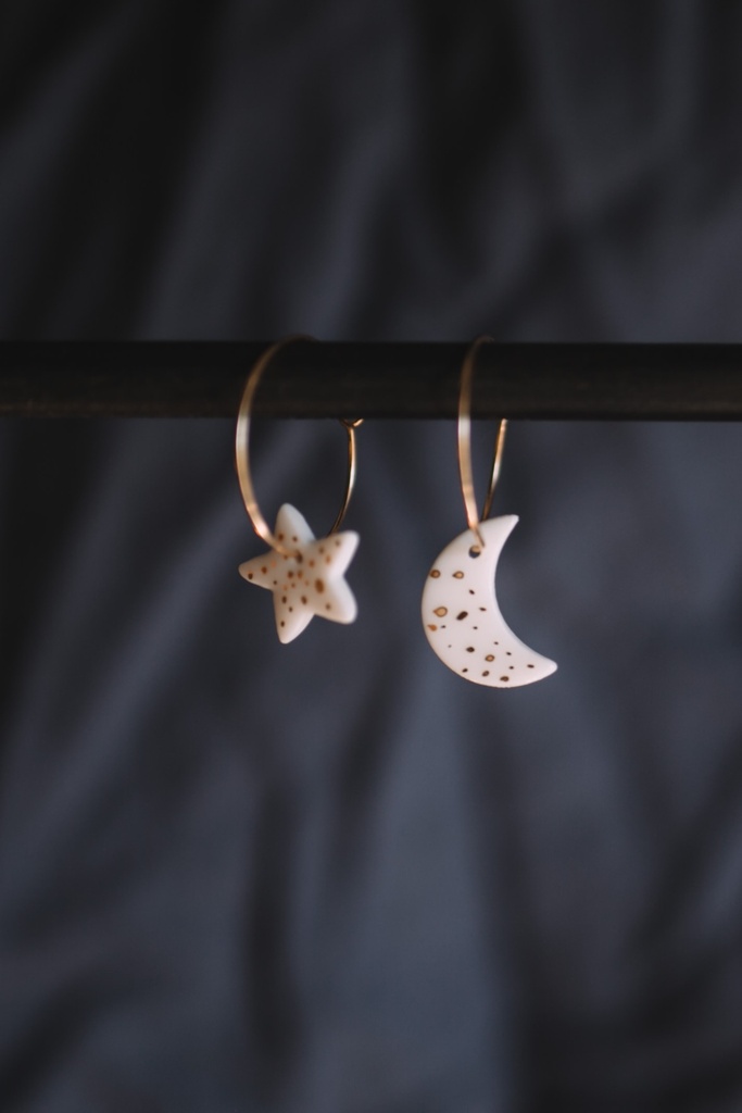 Boucles d'oreilles en porcelaine et or fin